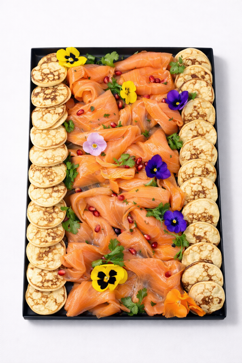 Smoked salmon platter with blinis