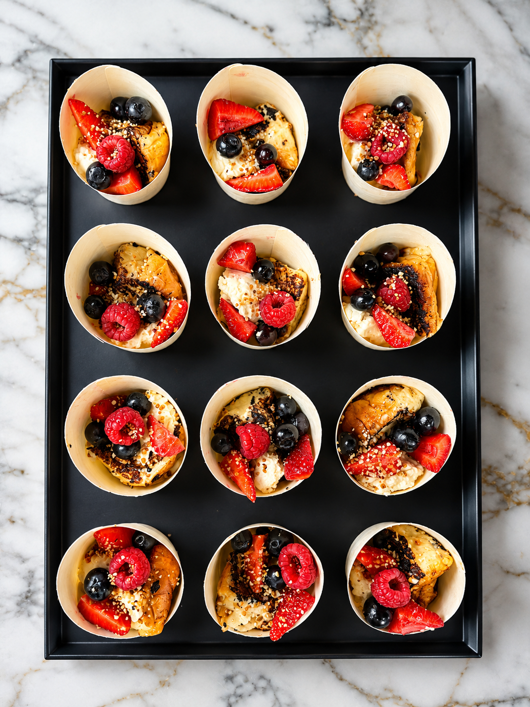 Plateau de mini pains perdus accompagnés de fruits de saison
